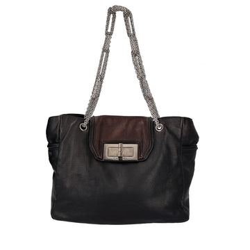 CHANEL Leather Mademoiselle Giant Lock Shoulder Bag