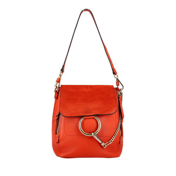 CHLOE Leather/Suede Faye Medium Backpack Orange