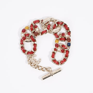 Chanel Interwoven Chain Link Bracelet Gold / Red Base Metal