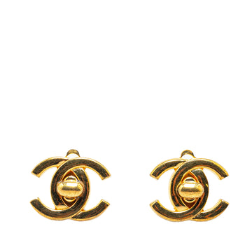 CHANEL Gold Plated CC Turnlock Clip On Earrings Costume Earrings