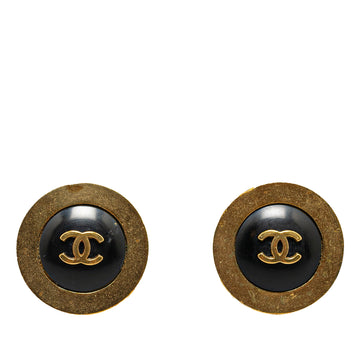 CHANEL Gold Plated CC Button Earrings Costume Earrings