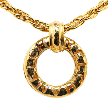 CHANEL Gold Plated Logo Pendant Necklace Costume Necklace