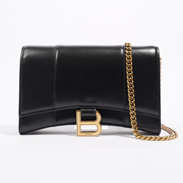 Balenciaga Hourlglass Wallet On Chain Black Leather