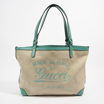 Gucci Capri Tote Bag Beige / Turquoise Canvas