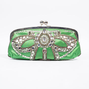 Chloe Crystal Embellished Clutch Green Satin