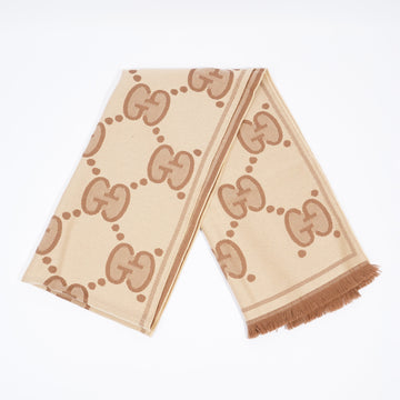 Gucci GG Jacquard Scarf Ivory / Beige Wool