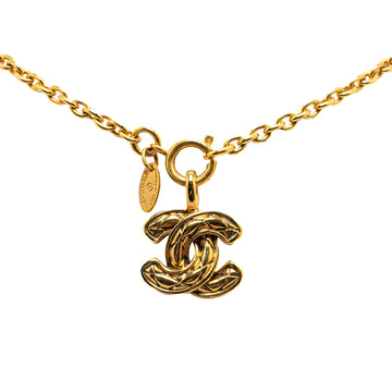 CHANEL Gold Plated CC Quilted Pendant Necklace Costume Necklace