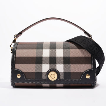 Burberry Note Bag Dark Birch Brown Coated Canvas Small