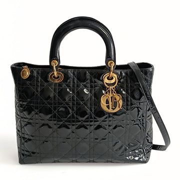 DIOR Christian Lady Grande shoulder bag in black patent leather