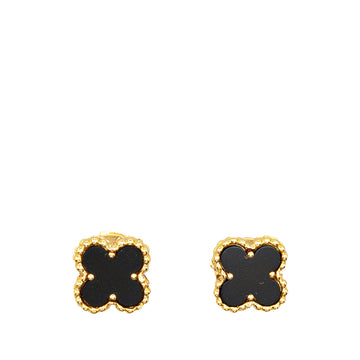 Van Cleef and Arpels 18K Yellow Gold Onyx Sweet Alhambra Earstuds Earrings