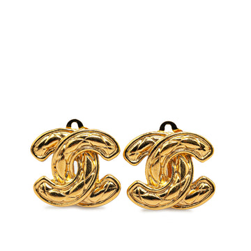 CHANEL Gold Plated CC Quilted Clip On Earrings Costume Earrings