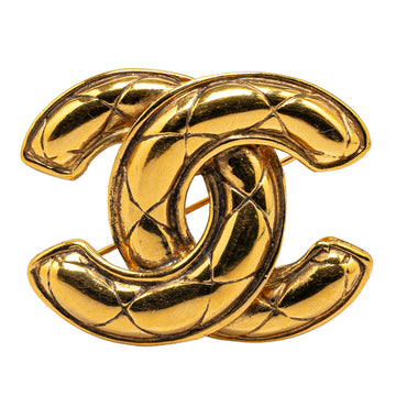 CHANEL Gold Plated CC Quilted Brooch Costume Brooch