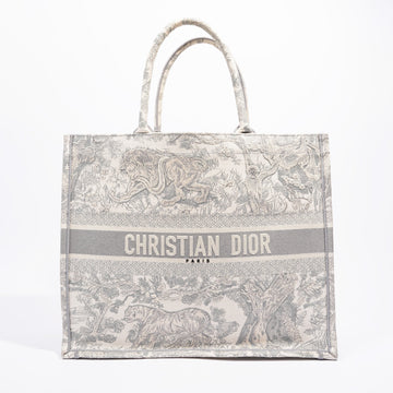 Christian Dior Womens Book Tote Grey Toile De Jouy Grey / White Canvas Large