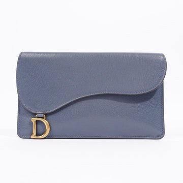 Christian Dior Womens Saddle Card Holder Blue Leather Long