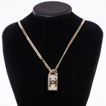 Chanel CC Dog Tag Pendant Necklace Gold Finish Base Metal / Crystals 2021