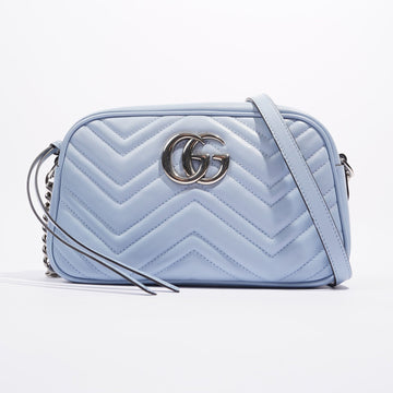 Gucci Womens GG Marmont Zip Bag Blue Leather Small