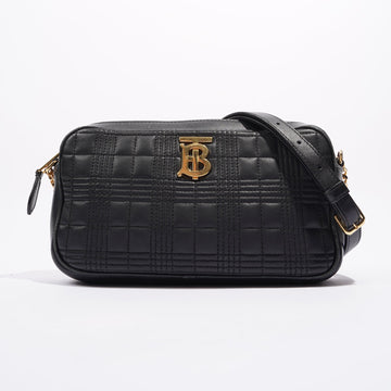 Burberry Chain Camera Quilted Bag Black Leather