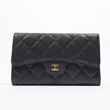 Chanel Quilted Classic Flap Wallet Black Caviar Leather