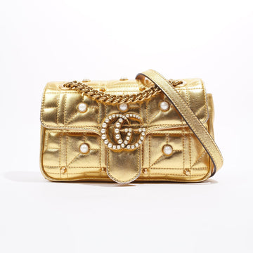 Gucci Womens Marmont Flap Gold / Pearl Mini