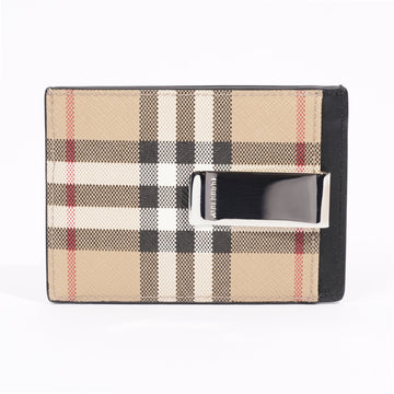 Burberry Mens Motif Card Holder With Money Clip Check