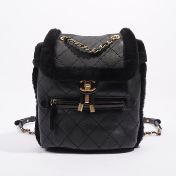 Chanel Womens Shearling Lambskin Backpack Black
