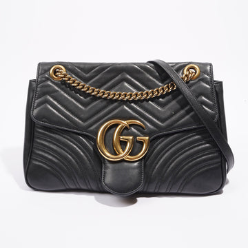 Gucci Womens Marmont Flap Bag Black Leather Medium