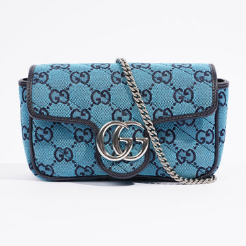 Gucci Womens GG Marmont Quilted Flap Bag Blue Canvas Super Mini