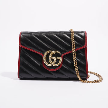 Gucci Womens Marmont Flap Chain Wallet Black / Red