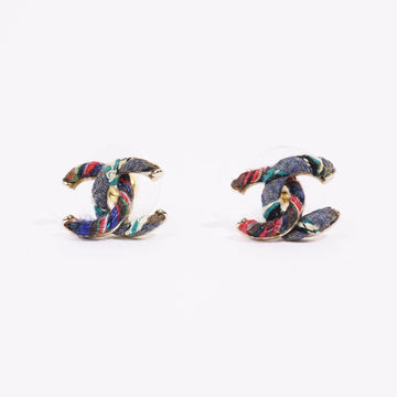 Chanel Womens Tweed CC Earrings Multicolour