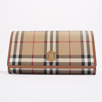 Burberry Long Wallet Beige / Brown Canvas