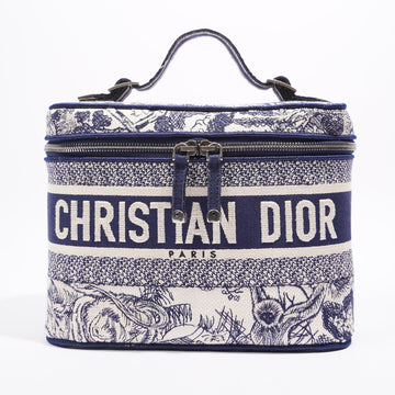 Christian Dior Tote Book Vanity Case Blue / White Canvas