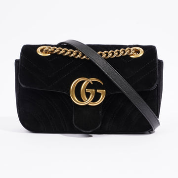 Gucci Womens Marmont Flap Bag Black Velvet Mini