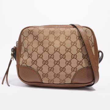 Gucci Womens Bree Messenger Bag Beige / Brown Canvas / Leather