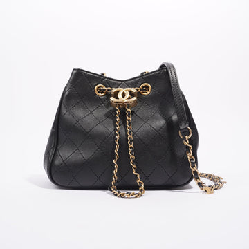 Chanel Womens Mini Amulat Bucket Bag Black Lambskin / Gold
