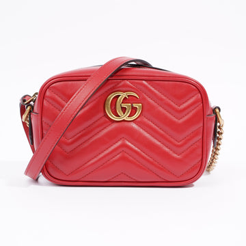 Gucci Womens Marmont Shoulder Zip Bag Red Leather Mini