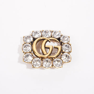 Gucci Womens GG Crystal Embellished Brooch Gold / Crystal