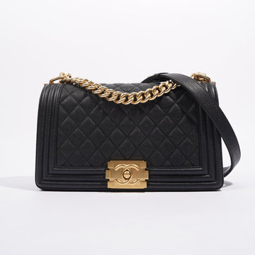 Chanel Womens Boy Bag Black Caviar Medium