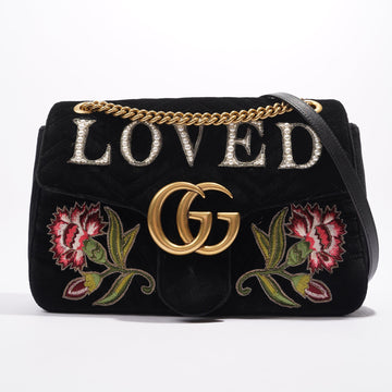 Gucci Mamont Loved Flap Black Embroidery / Velvet Medium