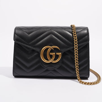 Gucci Womens Marmont Flap Black / Gold Matelasse Mini