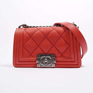 Chanel Womens Boy Bag Red Lambskin Small