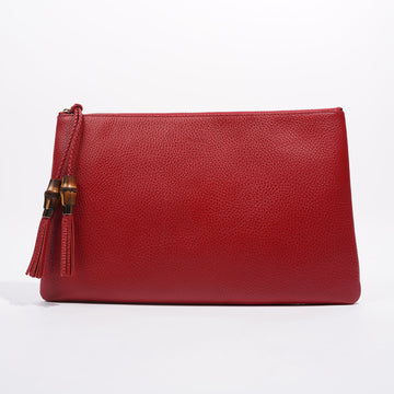 Gucci Womens Bamboo Pouch Red Leather Large