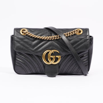 Gucci Womens GG Marmont Flap Bag Black Leather Small