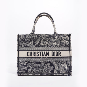 Christian Dior Womens Book Tote Blue Toile de Jouy Reverse Embroidery Medium