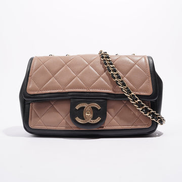 Chanel Womens Lambskin Quilted Two Tone Bag Nude / Black Small