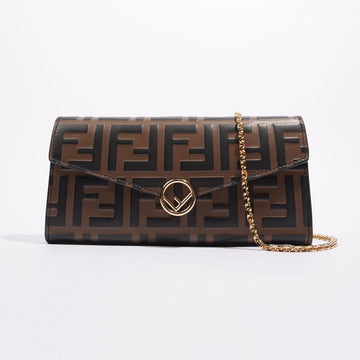 Fendi Womens Continental Wallet With Chain Monogram Brown