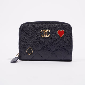 Chanel Womens Caviar Leather Purse Navy Hearts