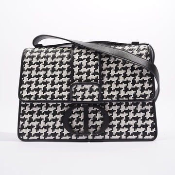 Christian Dior Womens Houndstooth 30 Montaigne Flap Bag Black / White