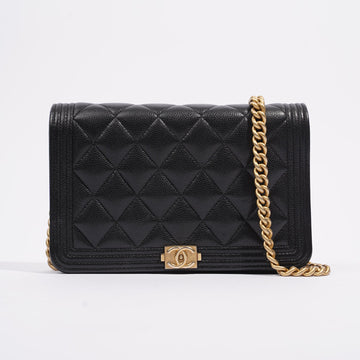 Chanel Womens Boy Wallet On Chain Black Caviar / Gold