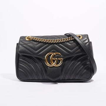 Gucci Womens Marmont Flap Black Gold Small