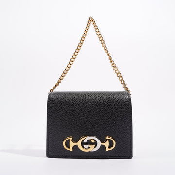 Gucci Womens Zumi Card Case Wallet Black / Gold